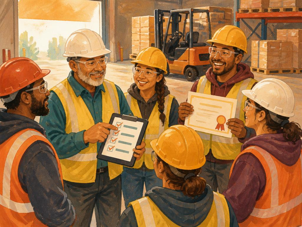 UGL crew reviewing a training checklist and certificate